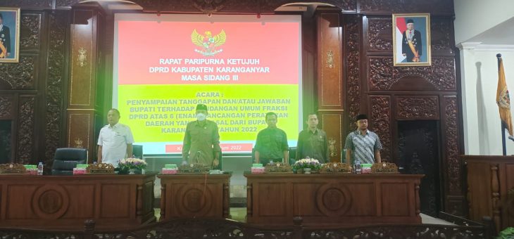 RAPAT PARIPURNA, NOTA PENJELASAN BUPATI ATAS PENYAMPAIAN 6 RAPERDA
