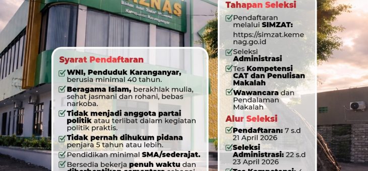 PENGUMUMAN RESMI  SELEKSI CALON PIMPINAN BAZNAS KABUPATEN KARANGANYAR PERIODE 2026–2031 RESMI DIBUKA